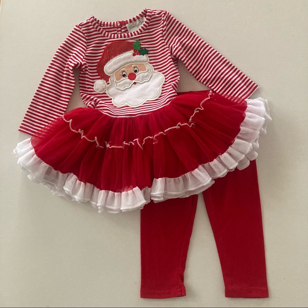 Baby Girl 18 Months Santa Holiday Christmas Outfit Tutu Top Set Red